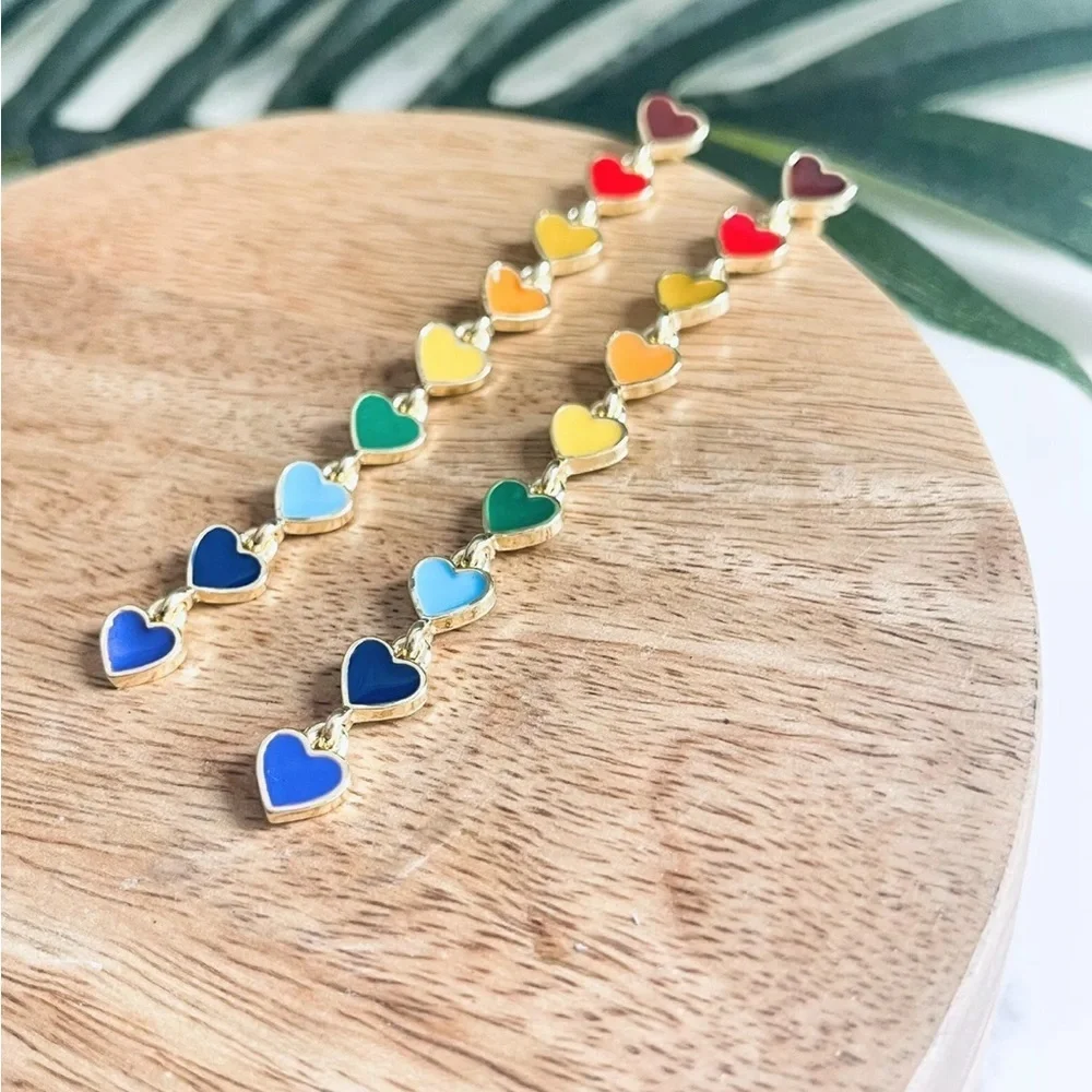 2/$30🌵 Mini Rainbow Heart Dangle Earrings Boho Minimalist Colorful Kawaii NEW
